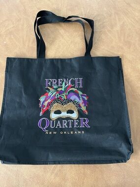 French Quarter Black Tote Bag with Colorful Mask Design